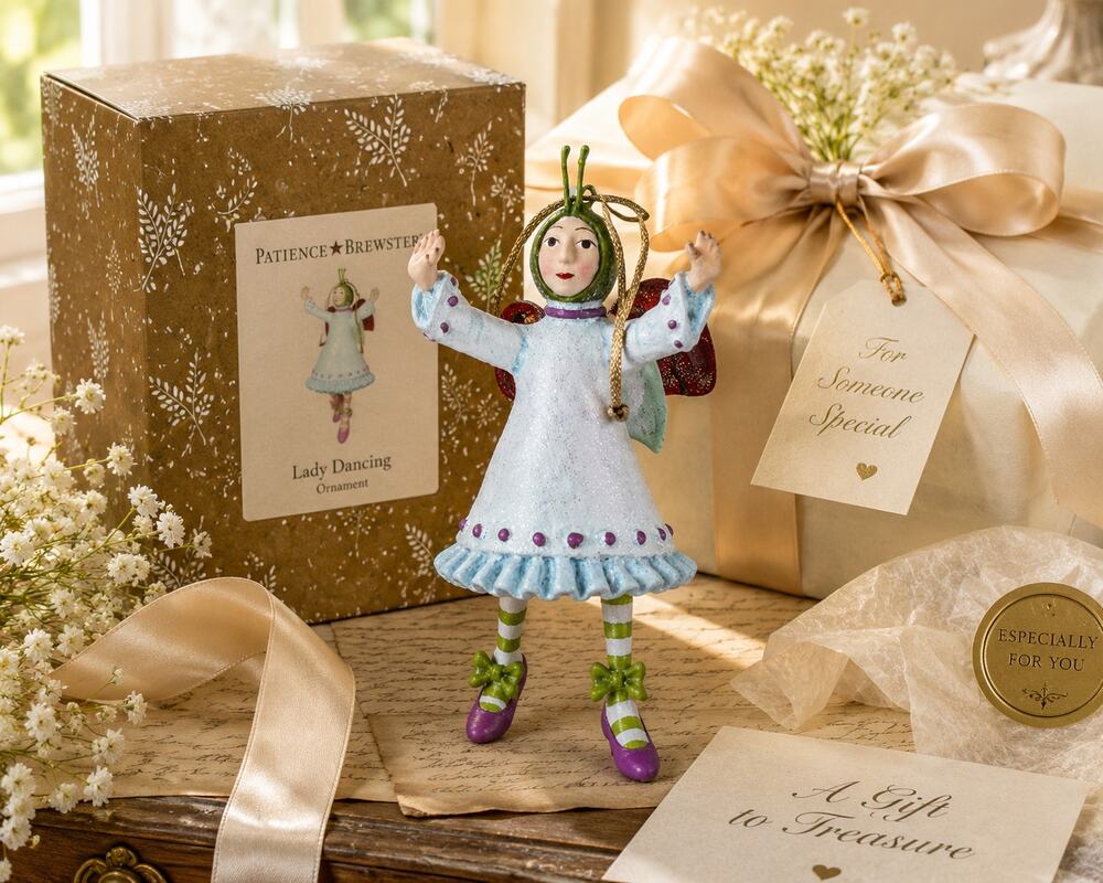 Patience Brewster Lady Dancing Ornament Ladybug Fairy Glitter Resin w Box